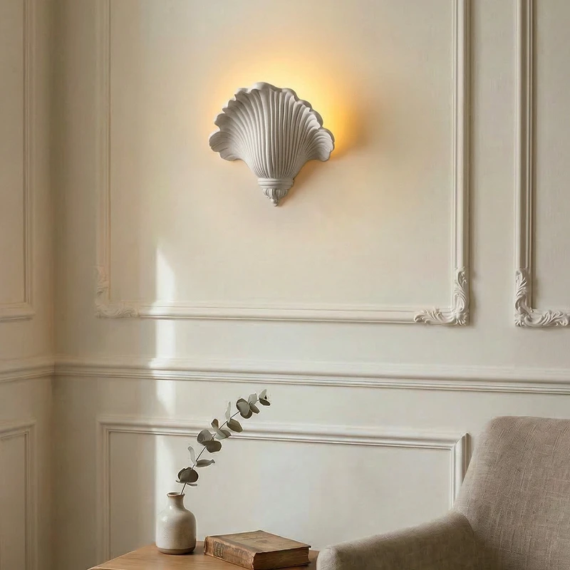 Simple Cream Gypsum Shell Wall Lamp Headboard Background Villa Entrance Hallway Balcony Luxury Art Decoration Lighting Fixtures