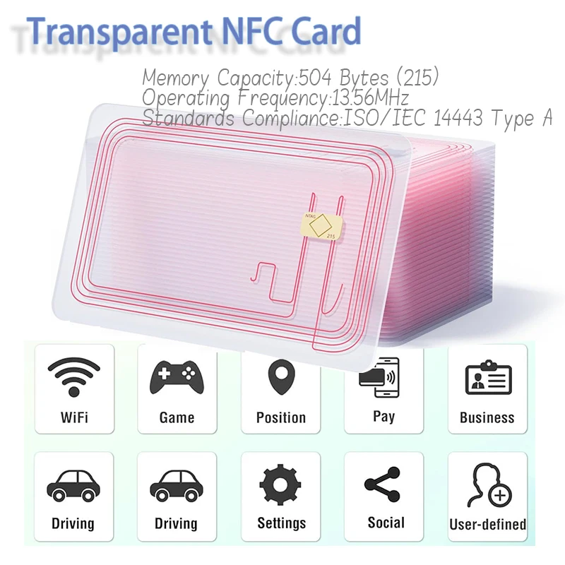 

Transparent Digital NFC Card NFC Card Blank NFC Tags 215 NFC Chip Reusable NFC 215 Cards Rewritable NFC 215 Tags NFC Clear Card