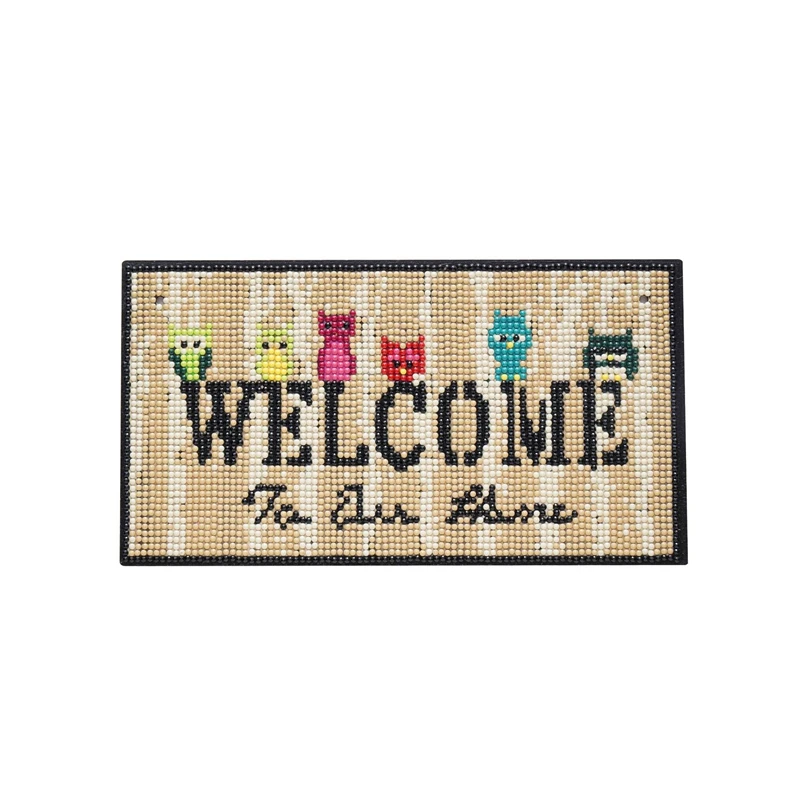 Face Sign-Peinture diamant 5D, panneaux de bienvenue en bois, décoration d'intérieur, perceuse complète, bricolage, art pour porte et mur