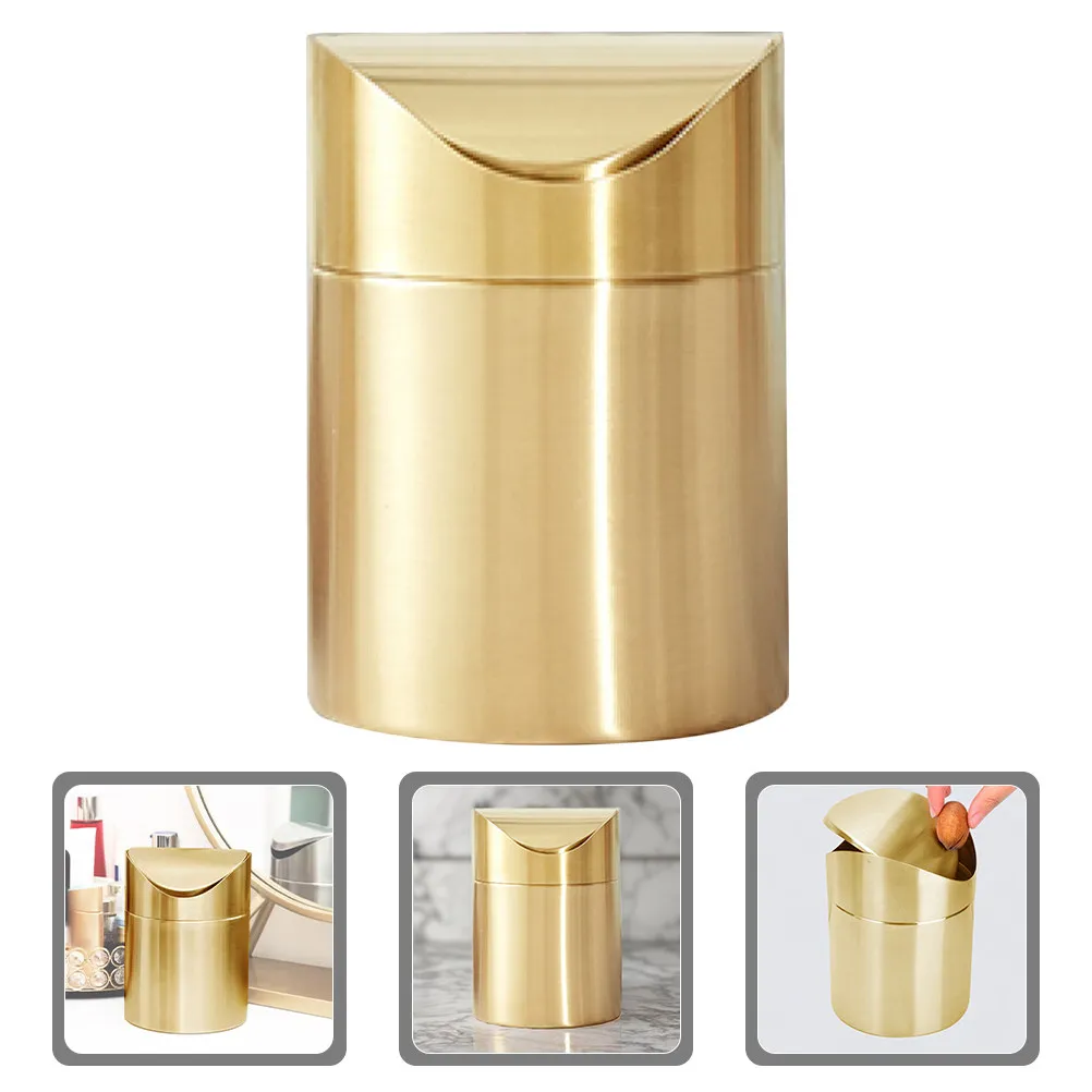 

Desktop Mini Stainless Steel Trash Can Small Luxury Press Type Lid Countertop Garbage Bin for Bedroom Office Kitchen Car