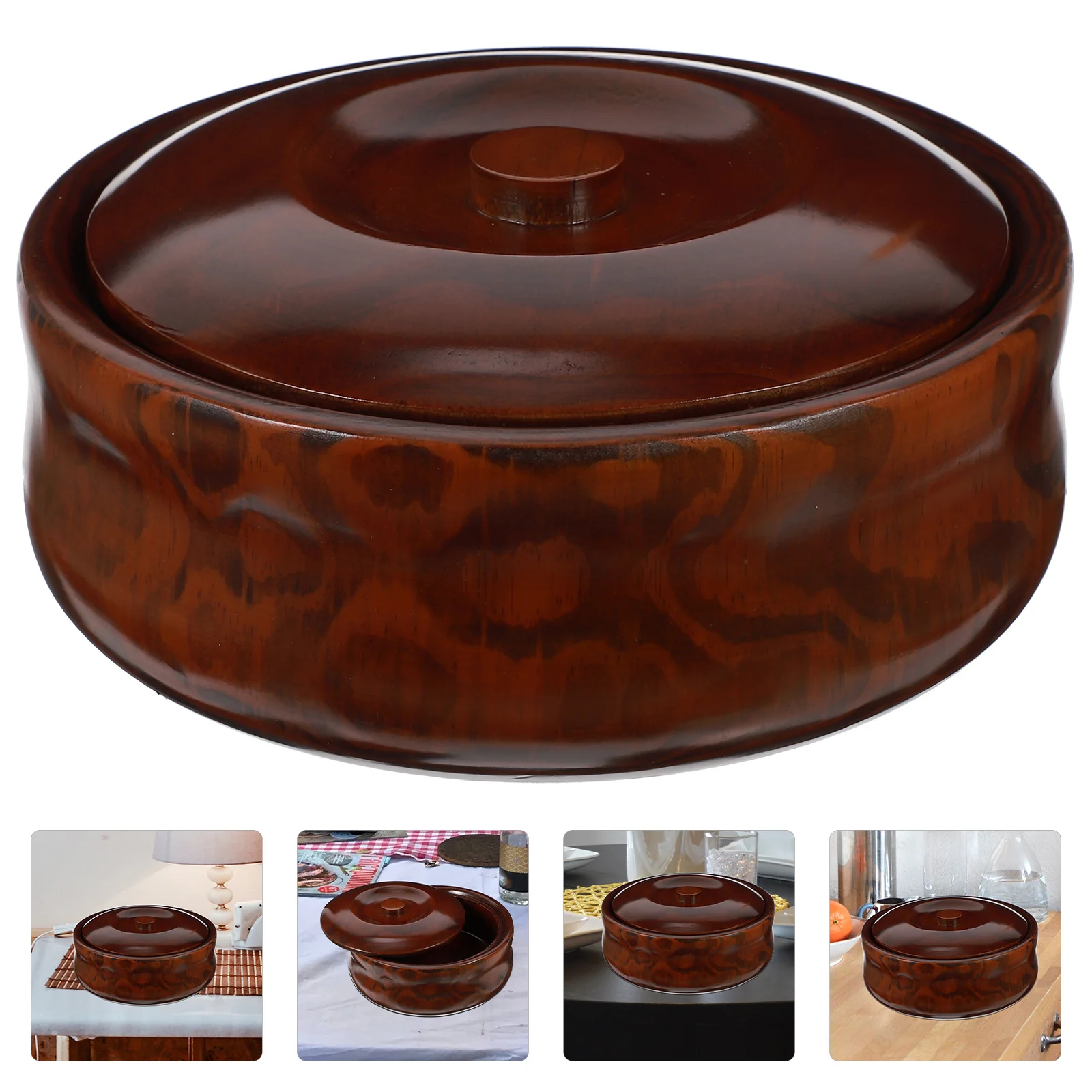 

22-23X7.5Cm Wooden Snacks Bowl With Cover Lightweight Fruits Dessert Food Storage Box Retro Home Kitchen Organizer Bowl