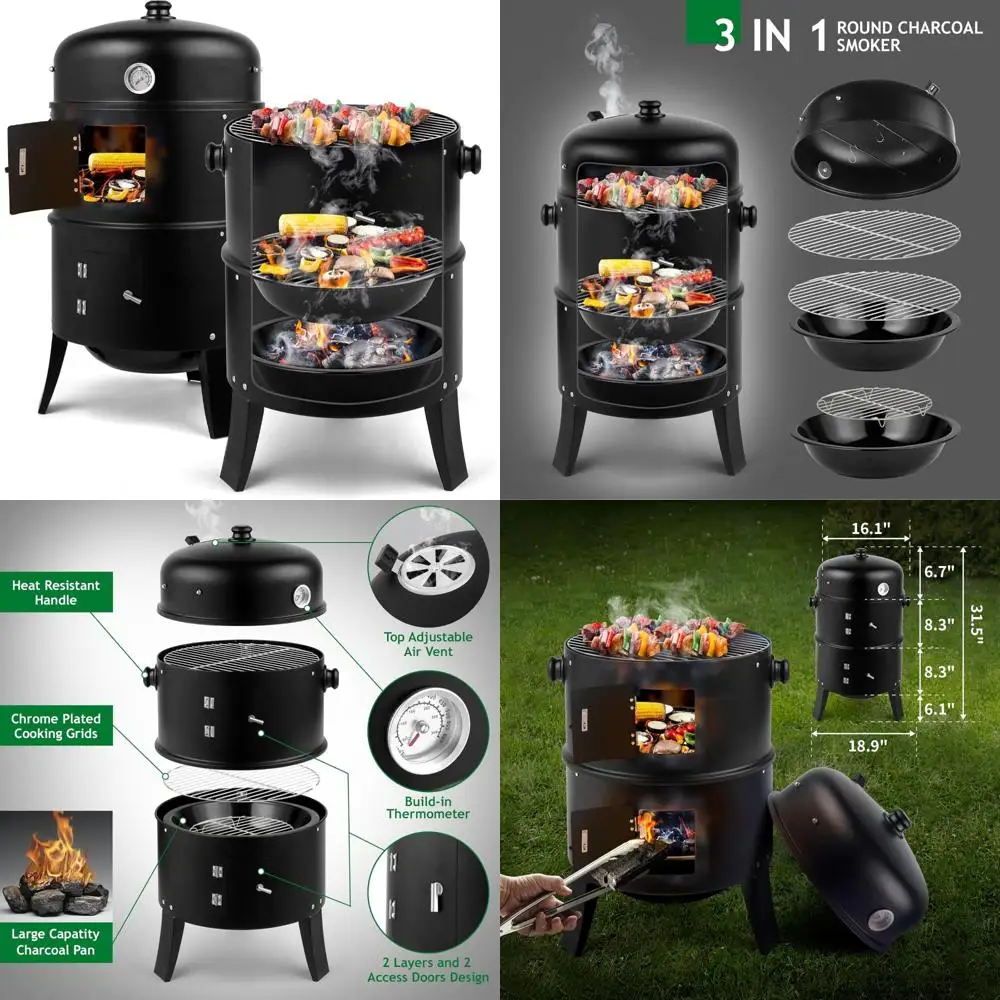 

18-дюймовый вертикальный сверхмощный угольный гриль-барбекю с многослойным дизайном и уличным термометром для приготовления пищи