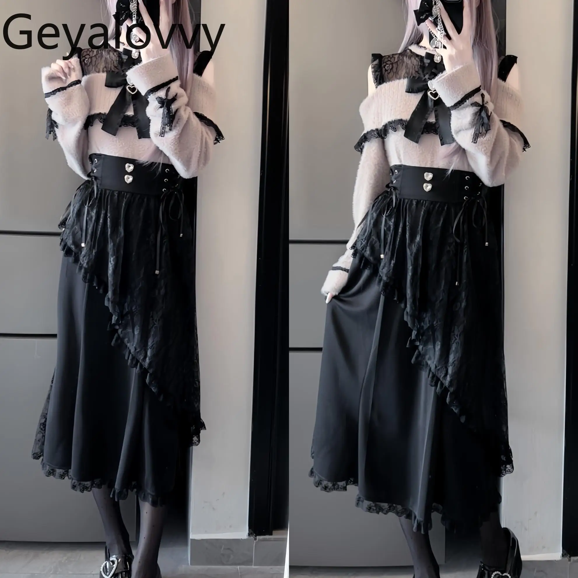 Automne hiver nouvelle sous-culture japonaise pull produit en série doux polyvalent nœud dentelle épaules dénudées à manches longues pull polyvalent