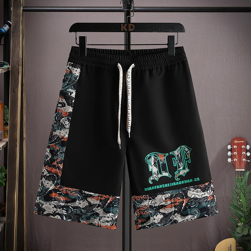 Calça de cintura elástica masculina até o joelho, calça esportiva, moletom casual, capris de praia juvenil, outwear, verão, novo, 2022