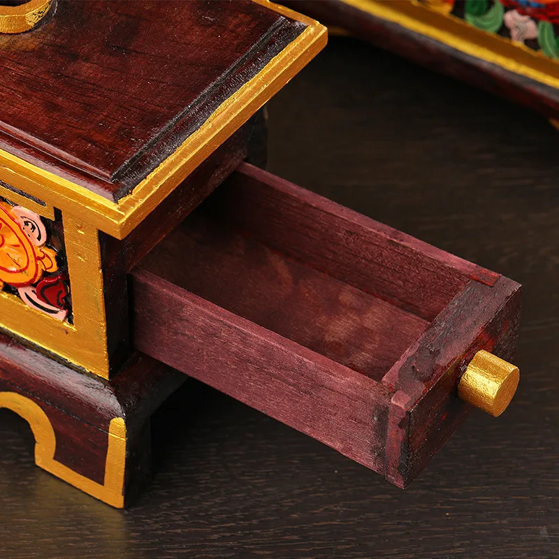 Nepal Long Incense Burner Hand Painted Wooden Tibetan Style for Home Buddhist Altar
