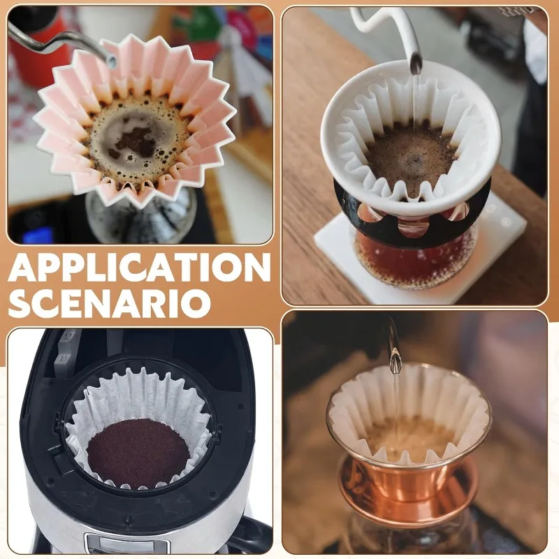 Paper Coffee Filters , 100/200 Count Disposable Baskets Coffee Filter Papers for Single Pour Over and Drip Coffee Makers