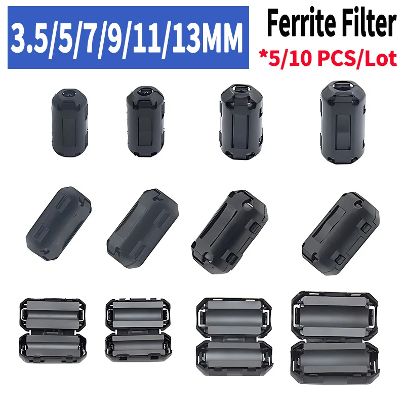 

Anti-interference Snap Ferrite Filter For Cable Ferrite Core Choke Clip EMC Inner Diameter 3.5/5/7/9/11/13MM Degaussing Filter