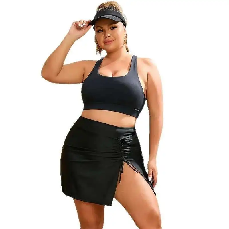 새로운 플러스 사이즈 스플릿 수영복, 여성용 섹시 비키니 3피스 세트, 단일 품목, 솔리드 컬러, 하이 엔드 느낌, 스커트 수영복