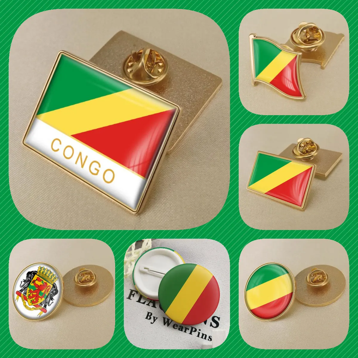 Congo Republic Map Flag National Emblem Brooches Badges Lapel Pins