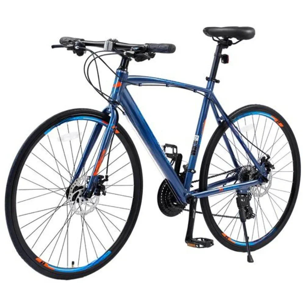 700C Road Bike for Adult ,  Alloy Frame/Dual-Disc Brakes, blue, Hybrid bike Disc Brake, 24-Speed Unisex Hybrid Road Bicycle