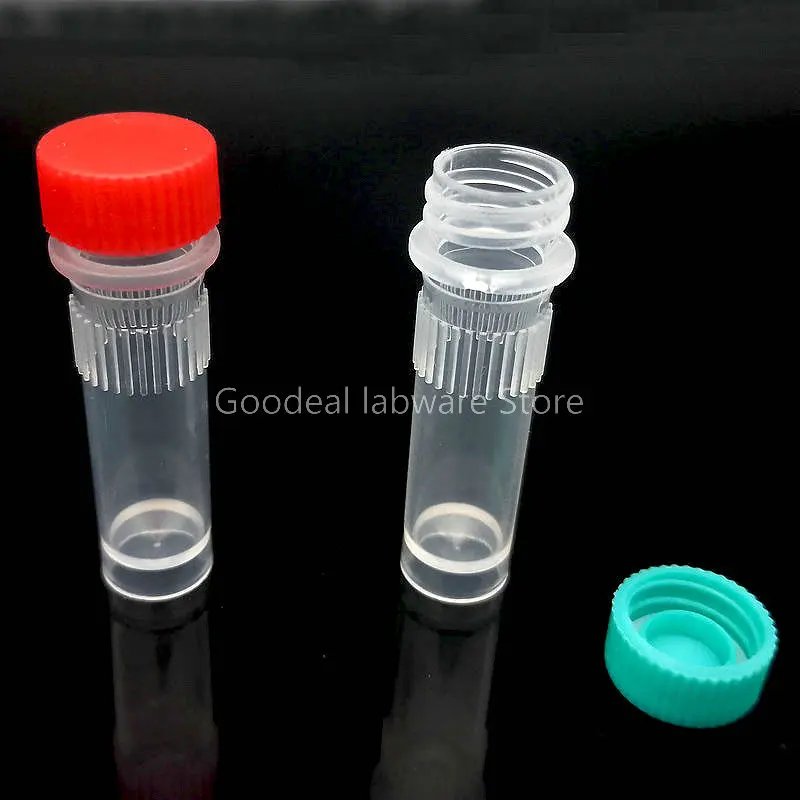 500pcs/lot Lab 1ml PP Cryovial Tubes with silicone gasket thread Cap（Color Random）, Freezing Tubes without Scale，Sample vial