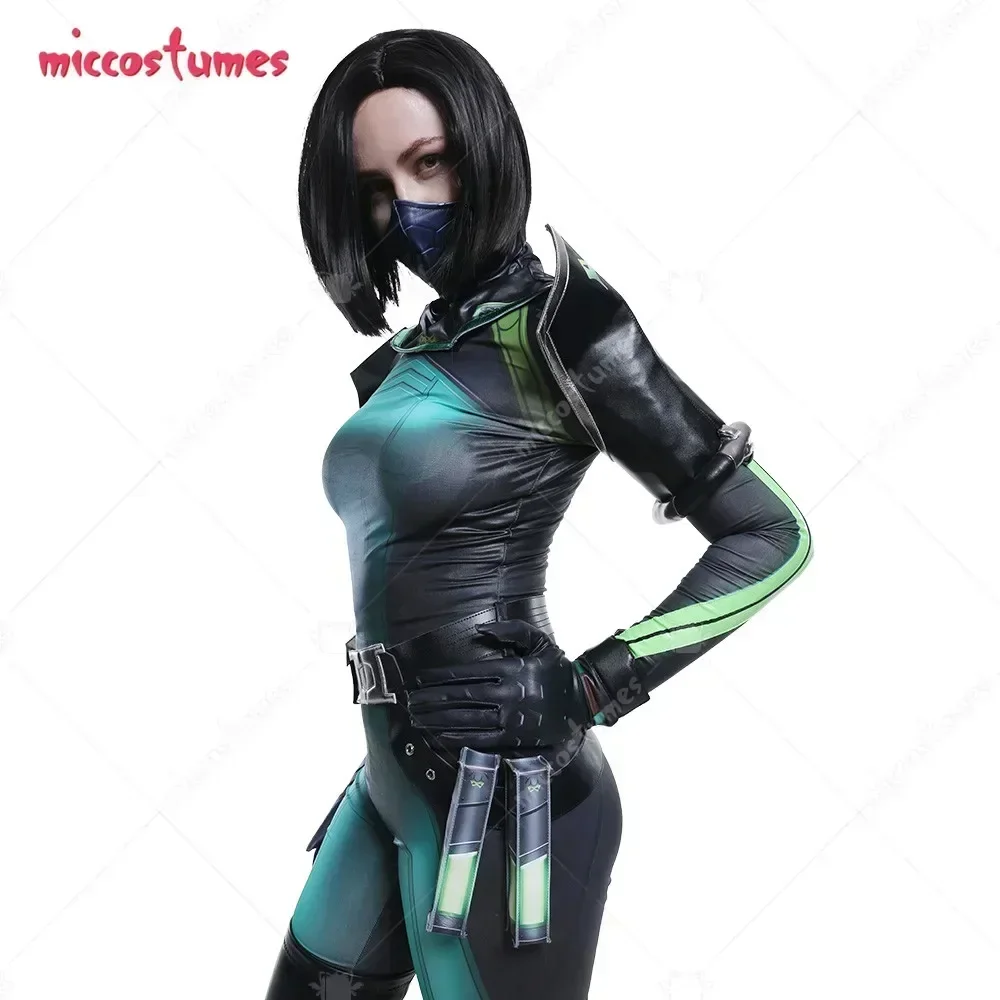 Miccostumes in Stock Women Bodysuit Game Cosplay Costume Jumpsuit with Face Covering Accessories