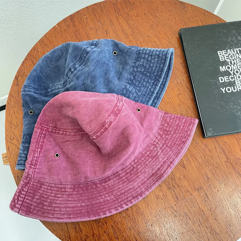 Denim Washed Solid Vintage Bucket Hats Women Fisherman's Hat Bucket Hat Unisex Caps Hip Hop Men Panama Windproof Bucket Hat