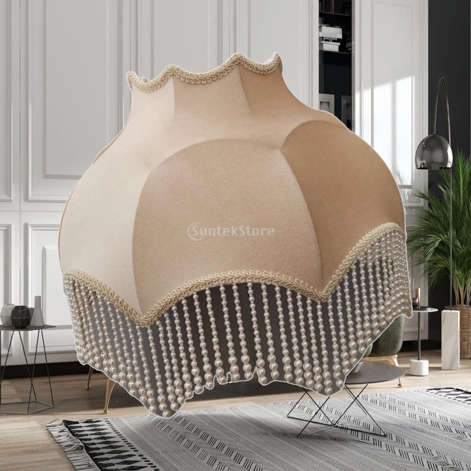 Velvet Lamp Shade Vintage,Elegant,Bell Shape Scallop,with Beaded Fringe,Classic,for Bedroom Hotel Living Room Home Office