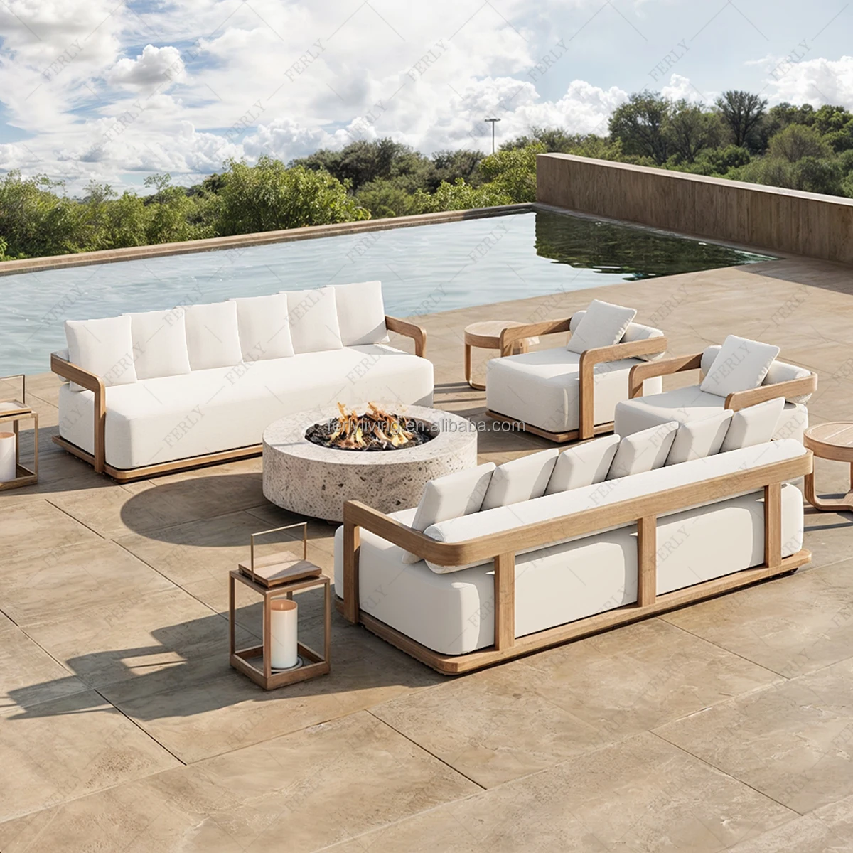 

Outdoor Garden Furniture Durable Patio Sofa Combination Set with Large Teak Cushion for Villa & Exterior Use