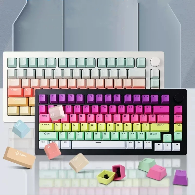 

1 Set Rainbow Cream Gradient Keycaps PBT Double Shot Key Caps OEM Profile Keycap With 1.75U 2U Shift ISO Enter For MX Switch