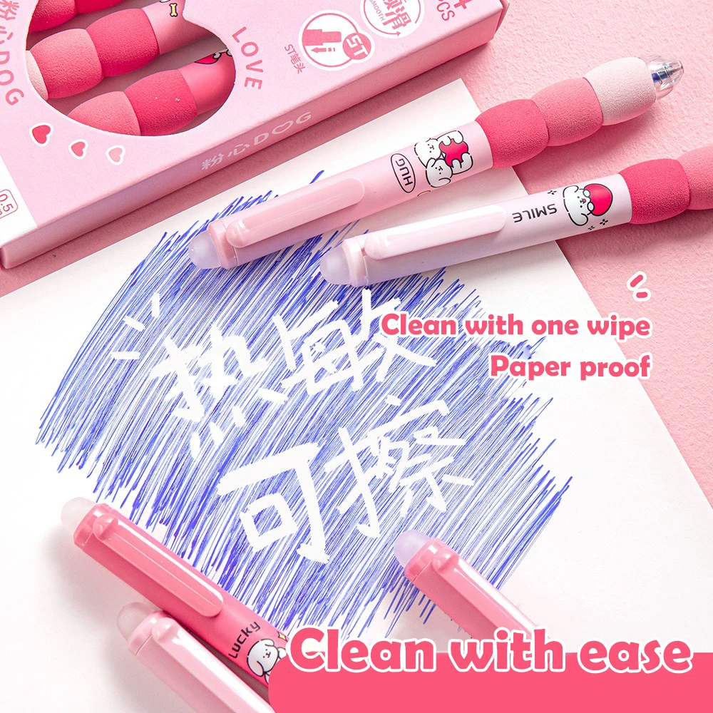 4Pcs Cartoon Erasable Gel Pens Kawaii Black Ink Quick-Drying Writing Smooth Elegant Neutral Pens Aesthetic Students Stationery image 4
