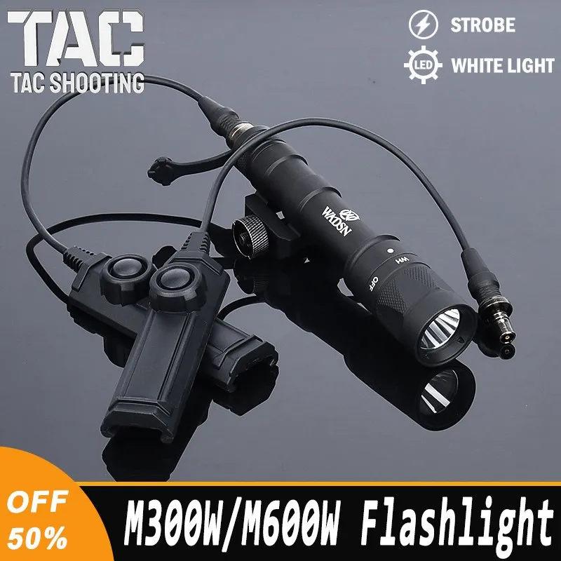 WADSN M300 M600 M300W M600W Metal Flashlight Strobe Light Dual Funtion Pressure Switch Airsoft Accessroy Fit 20mm Picatinny Rail