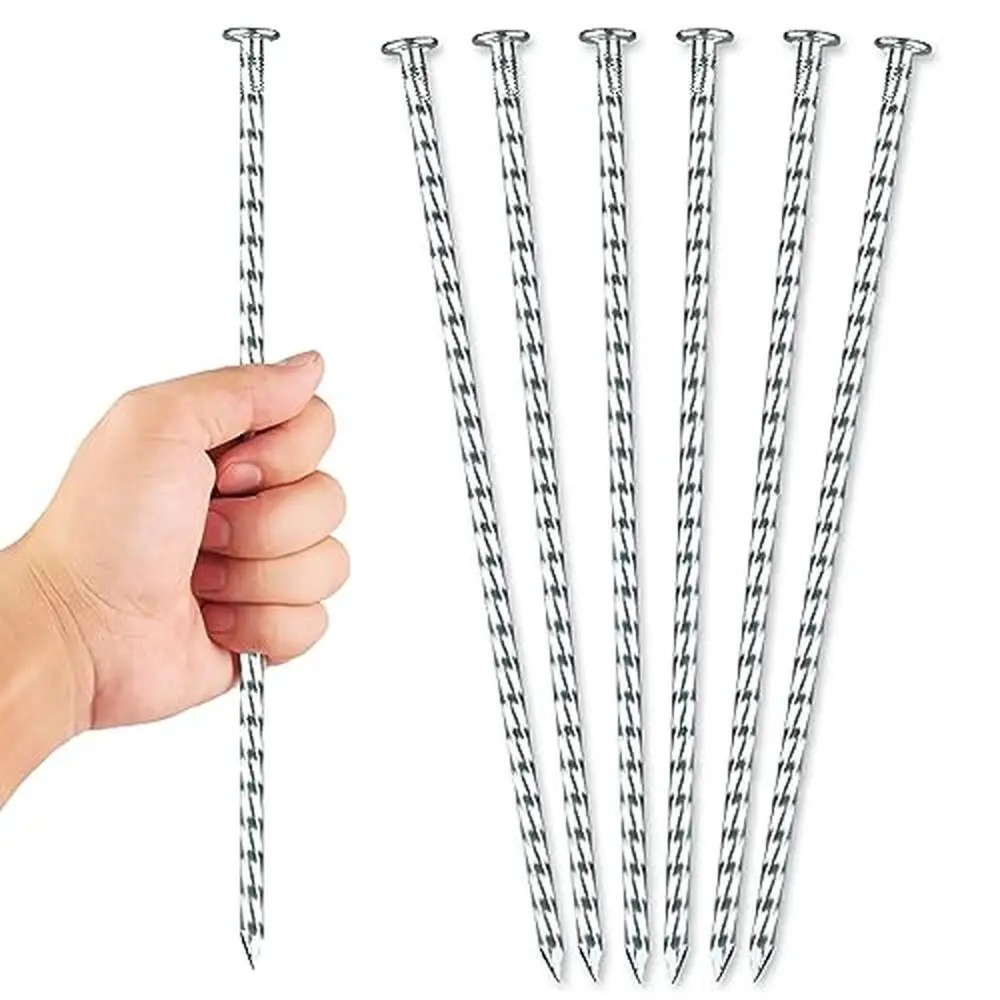 12-Inch Galvanized Landscape Edging Spike 50pcs Spiral Metal Anchoring Stake Extra Large Top Securing Lawn Fence Fixing Kit