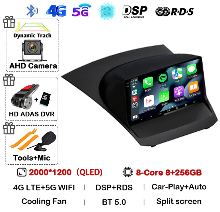 Android 16 Carplay Auto voor Ford Fiesta Mk 6 2009 2010 2011 2012 2013 2014 - 2018 Multimedia autoradio speler WiFi+4G DSP GPS 2DIN