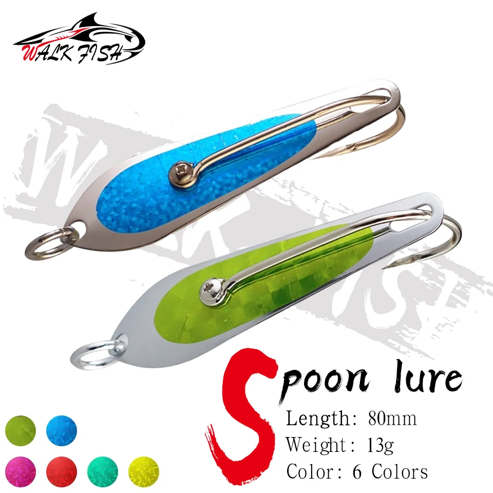 

WALK FISH 1Pcs 8cm 13g Spoon Big Lure Stainless Steel Sea Fishing Drone Replaceable Hooks Trolling Lure Boat Fishing Tackle Sea