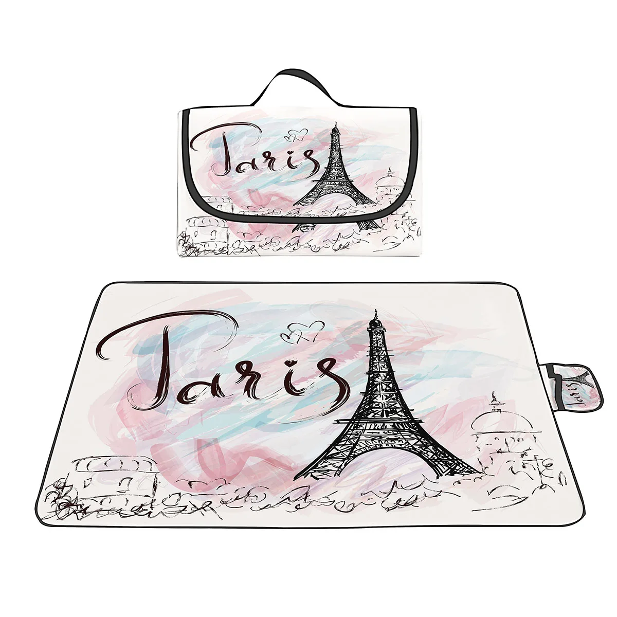 Eiffel Tower Waterproof Foldable Picnic Blankets,Oxford Portable Beach Handy Mat for Spring Outdoor Grass Travel Camping Hiking