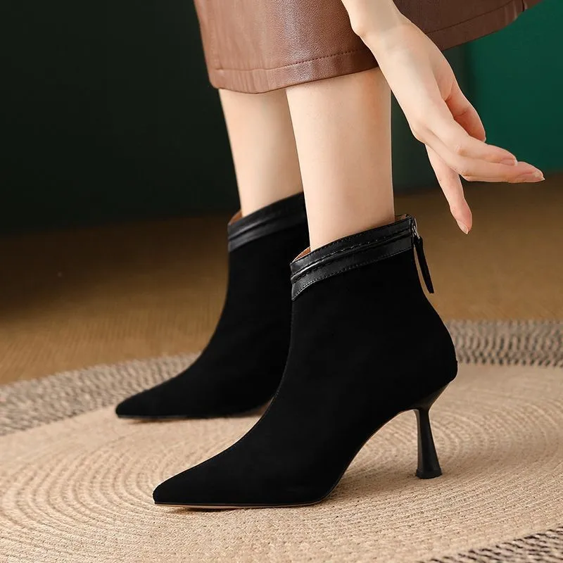 

Elegant Woman Ankle Pointed Toe Stiletto High Heels Boots Winter New Fashion Designer 2025 Trend Suede Luxury Sexy Chelsea Boots