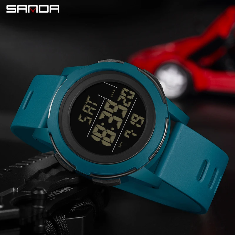 SANDA Fashion Big Dial Mens Watch Military Water Resistant Sport Watches LED Luminous Digital Wristwatches Stopwatches For Male