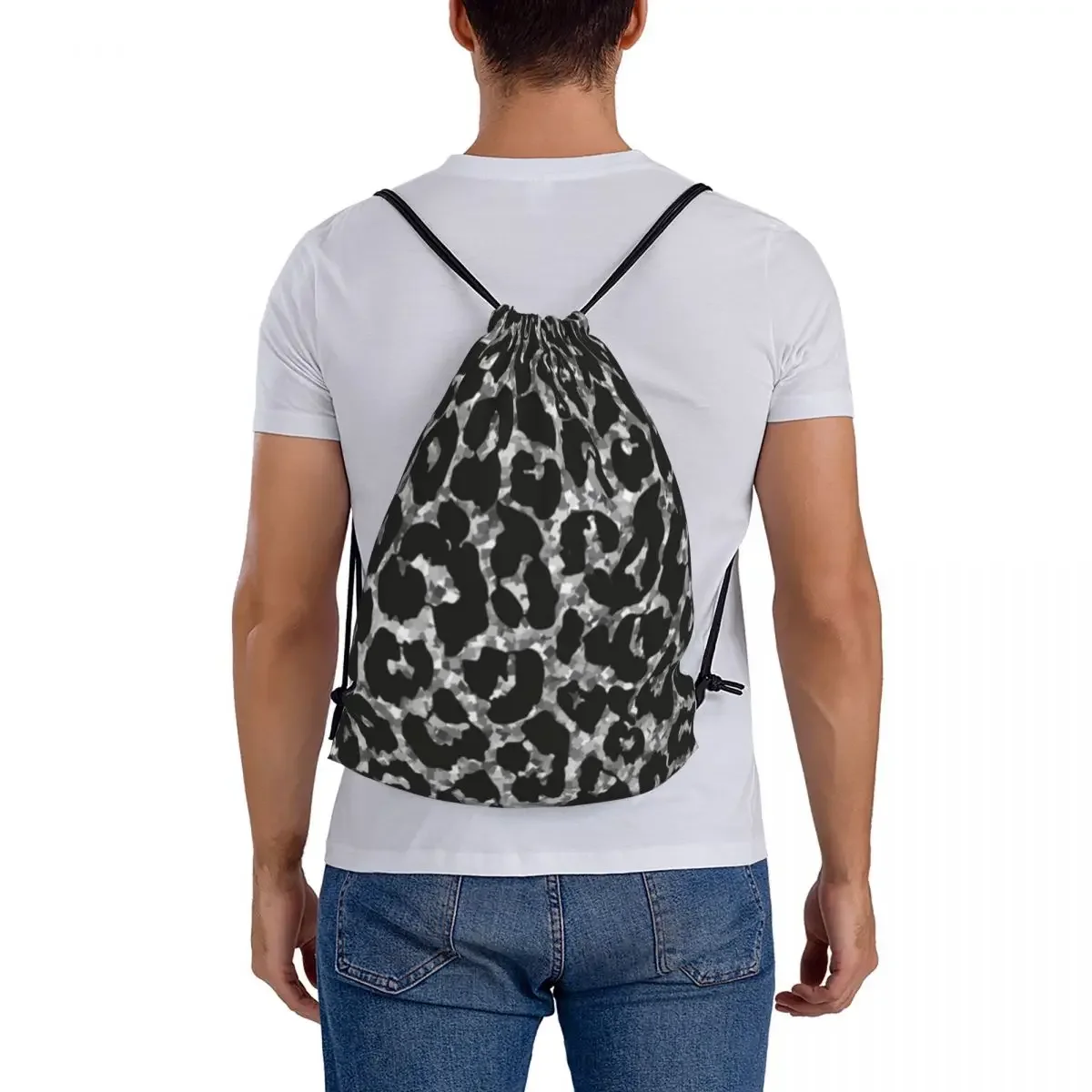 Argento Glitter LeopardSilver Leopard zaini borse con coulisse coulisse Bundle Pocket borsa sportiva borse per libri per studenti di viaggio