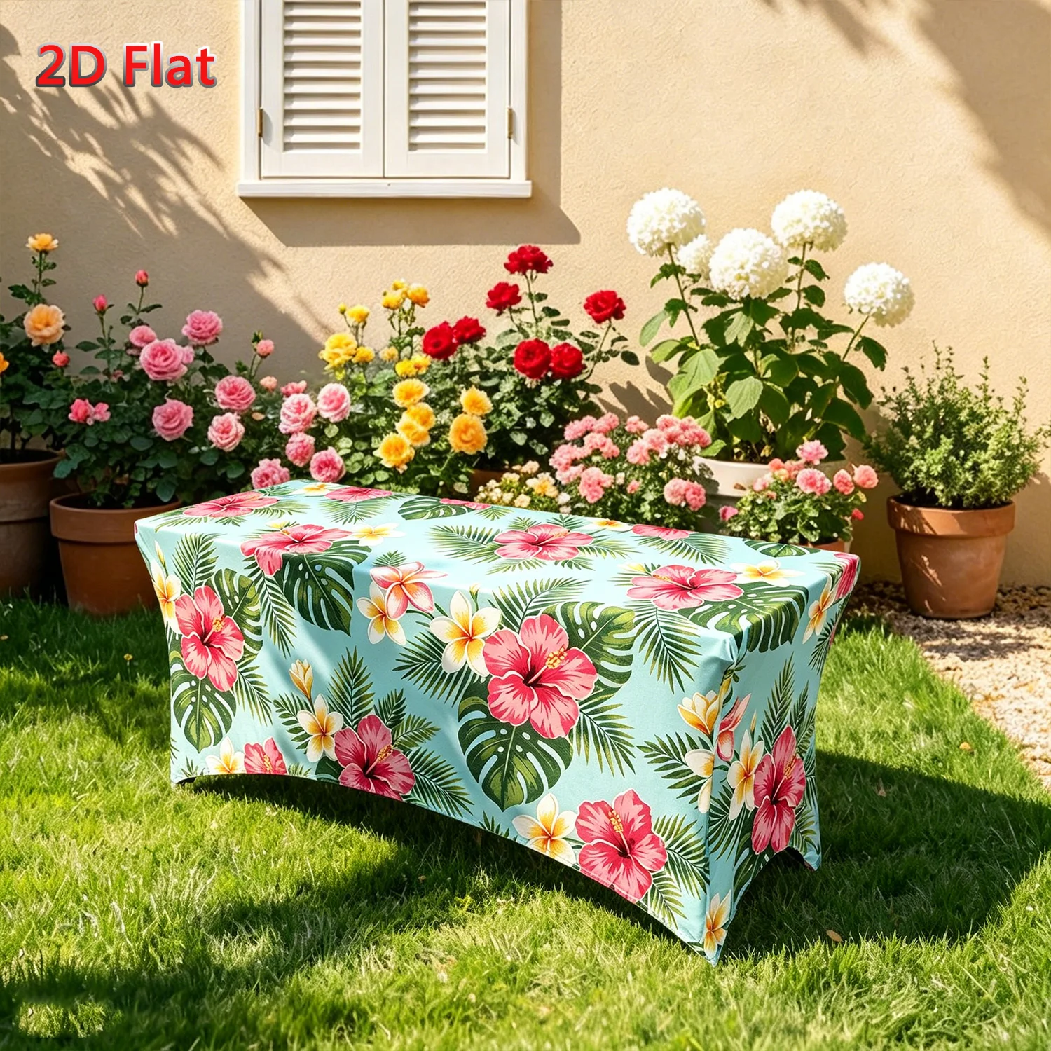 1 Piece of Party Tablecloth Decoration Hawaiian Style Blue Printed Elastic Tablecloth with Blue Green Leaf Pattern for Summer Hawaiian Beach Pool Carnival Decorations