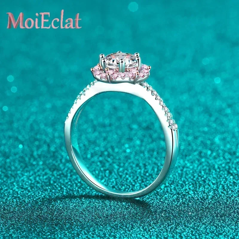 MoiEclat Store Platinum PT950 1 Carat Moissanite Diamond Plum Blossom Rings for Women Wedding Jewelry Promise Anniversary Gift