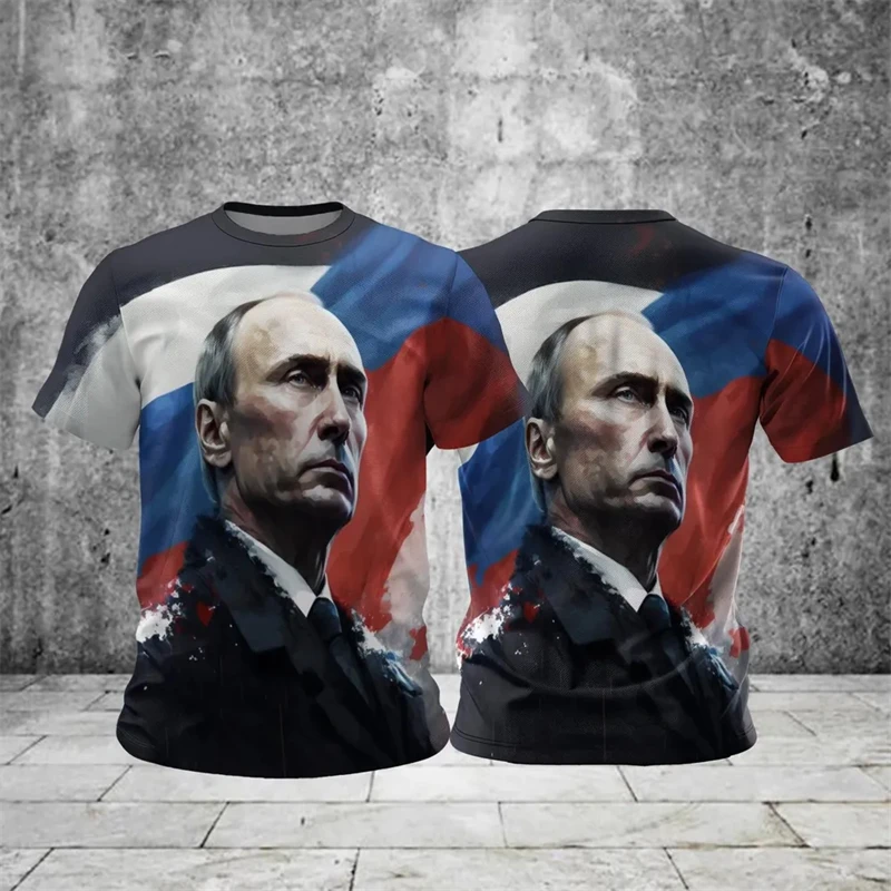 Russian Flag T-shirt Men Clothes Sports Short Sleeve T Shirts National Emblem Graphic Cool Print Putin Street 2025 Fashion Tee