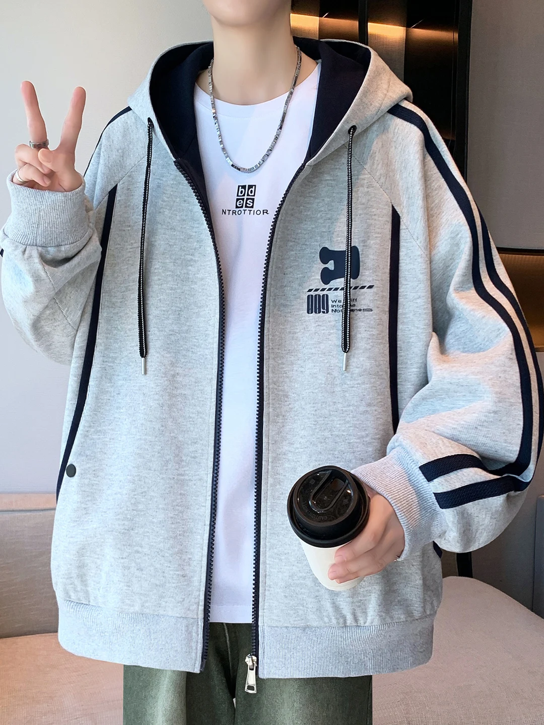 

Мужская повседневная спортивная куртка-кардиган American Sle с капюшоном, на молнии, из смесового полиэстера и хлопка, с длинными рукавами, для молодежи