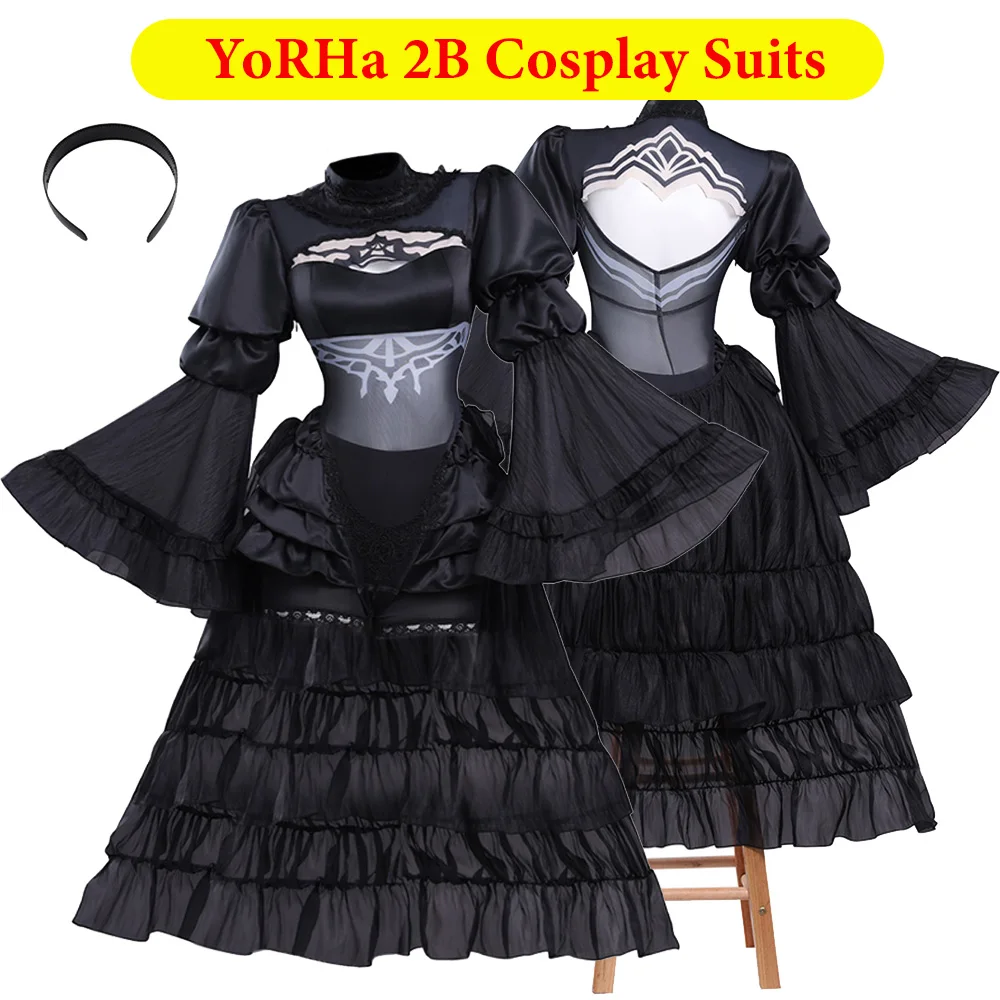 

YoRHa 2B Cosplay Costume Black Dress Headband Anime Game Roleplay Clothing Tops Shorts Gloves Set Halloween Carnival Party Suit