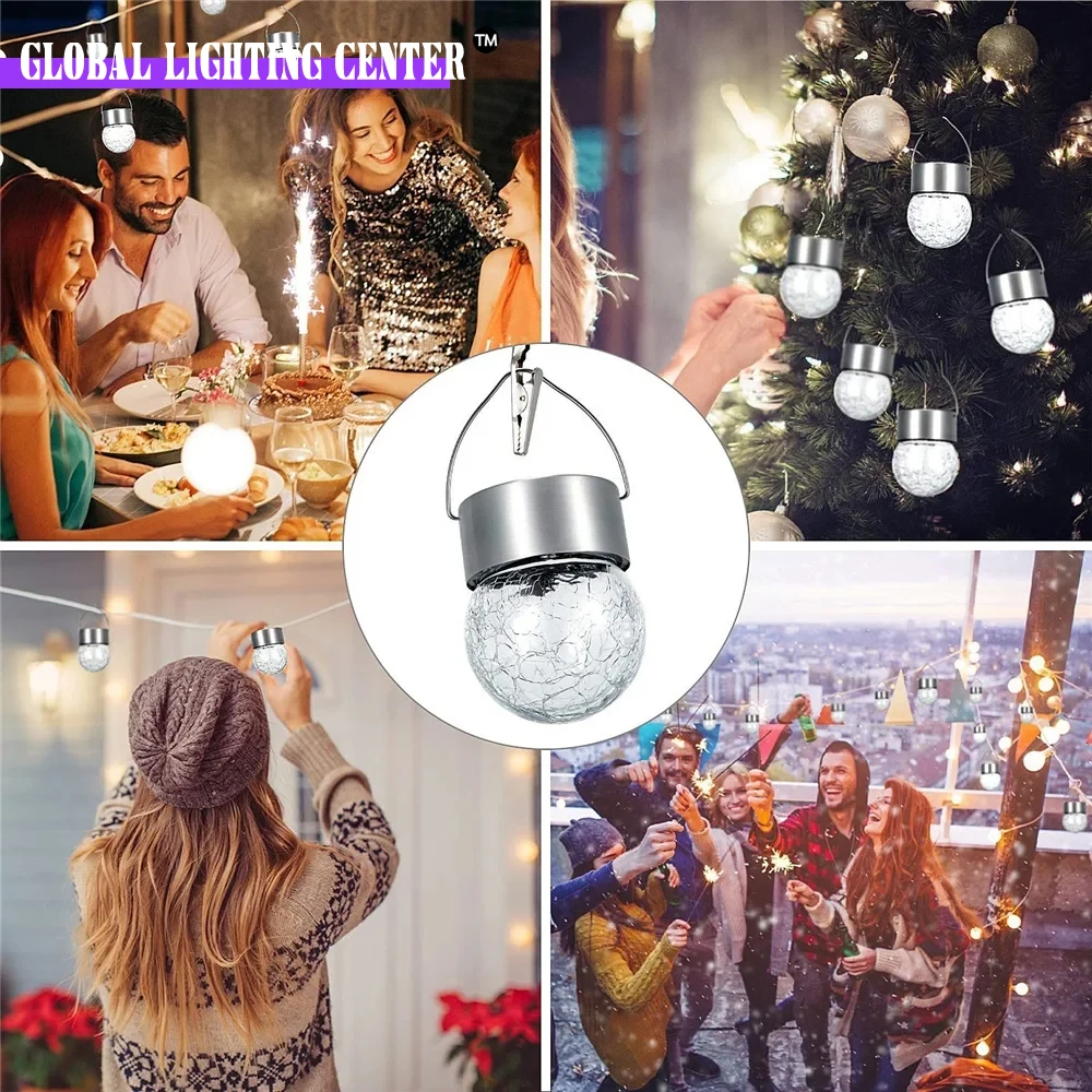 Solar led lustre de vidro criativo rachado bola padrão pátio luz gramado natal decoração do jardim ao ar livre luz da árvore