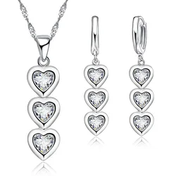 Romantic Gifts Jewelry Sets Shiny 925 Sterling Silver Color CZ Crystal Hearts Cubic Zircon Stones Pendant Necklace Earrings