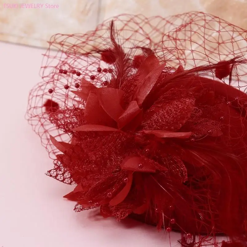 

62KE Women Fascinator Hat Color Flower Furry Pillbox Cap Headwear