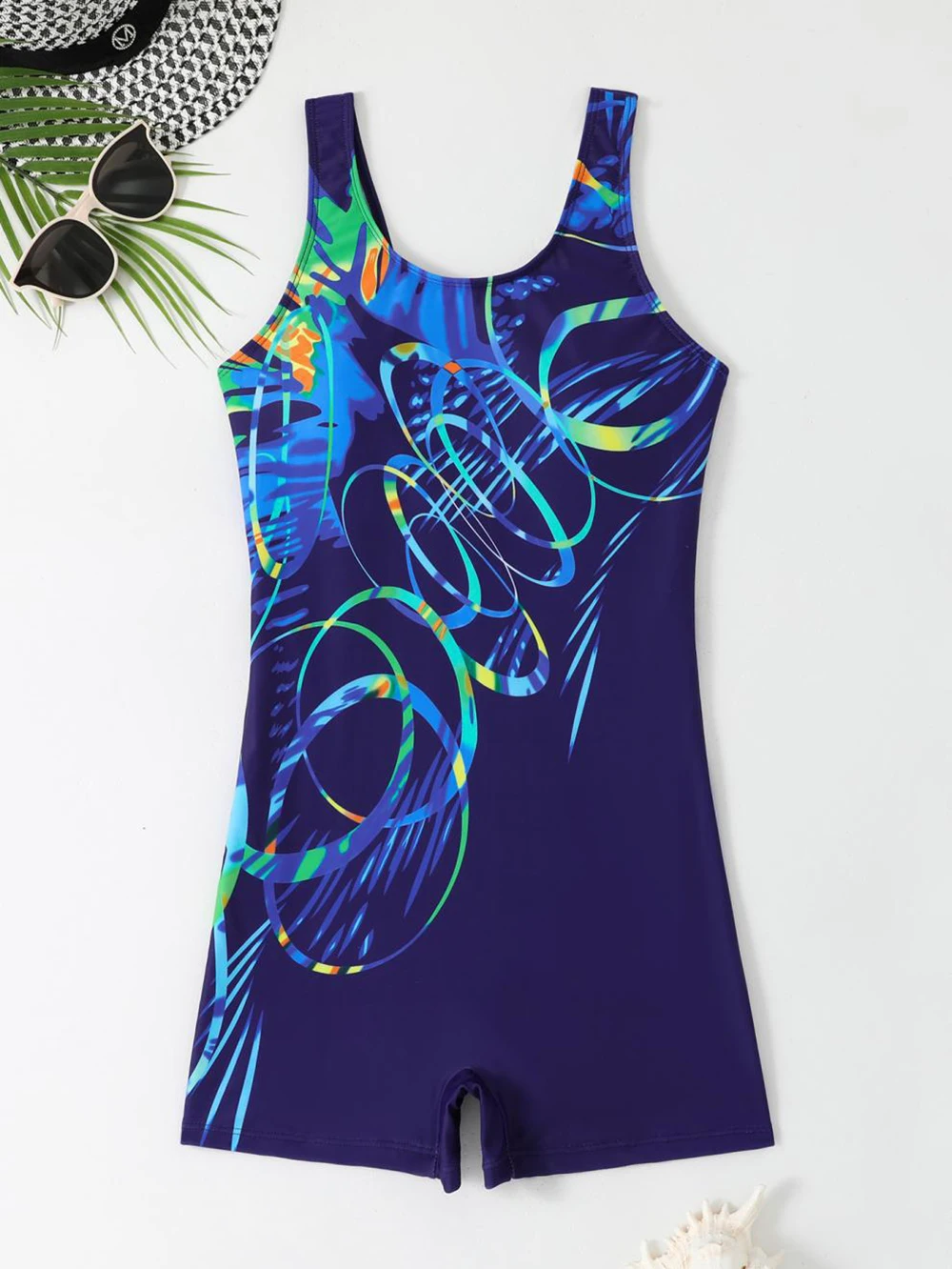 Traje de baño de una pieza estampado 2026 para mujer, estilo conservador, acolchado, sin mangas, para natación y playa