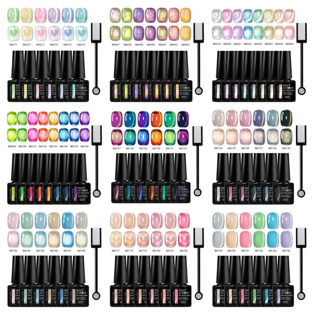 

MEET ACROSS 7/8/9Pcs Cat Magnetic Gel Nail Polish Set Semi-Transparent Crystal Nail Supplies Nail Art Gel Kit For Manicure