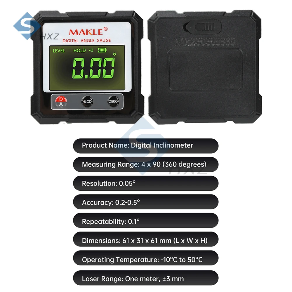 Digital Angle Gauge Laser Level Magnetic Inclinometer 4x90 Degree Electronic Protractor IP54 Waterproof Dustproof for Woodwork