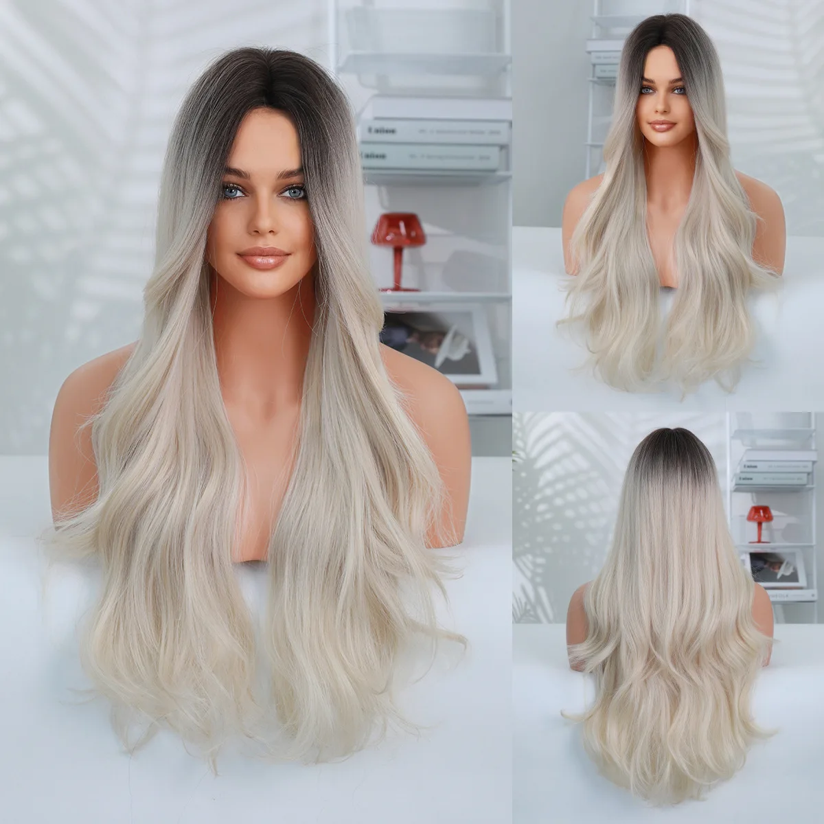 

Wig female long curly hair rose intranet natural breathable wig cover full head 27inch
