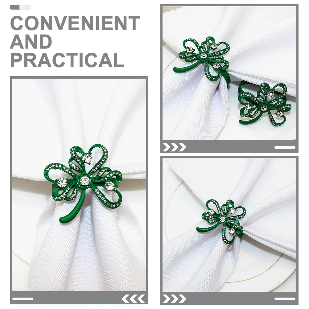 

4pcs Rings Green Alloy Hotel Restaurant Serviette Buckles Supplies Table Decor St Table Napkin Clasp Patrick Day Gifts