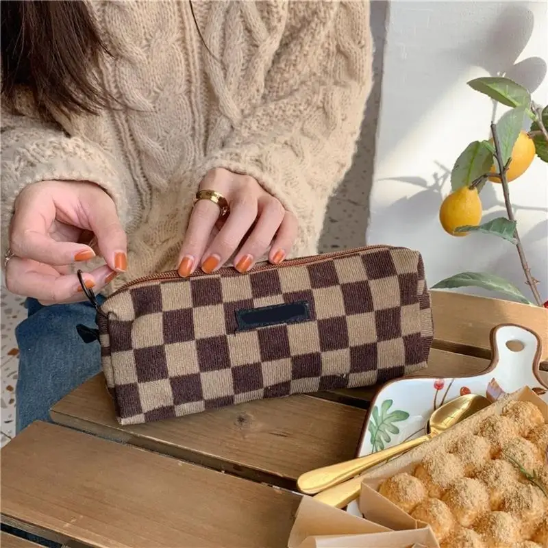 Ribbed Traditional Pencil Case Large Capacity Multiple Pocket Plan Thin Permanent Polyester Substance For School Office F19E
