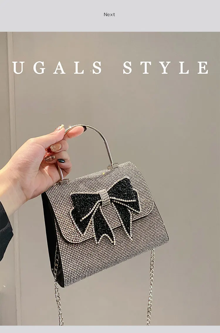 Glitter Bow Knot Square Bag Crystal Shiny Rhinestone Diamond Evening Bag Wedding Party Clutch Purse Women's Handbag Shoulder Bag