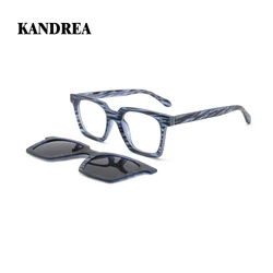 KANDREA Vintage Square Custom Polarized Sunglasses Men Women Optical Magnetic Eyeglasses Frame Polaroid Clip on Eyewear T1936