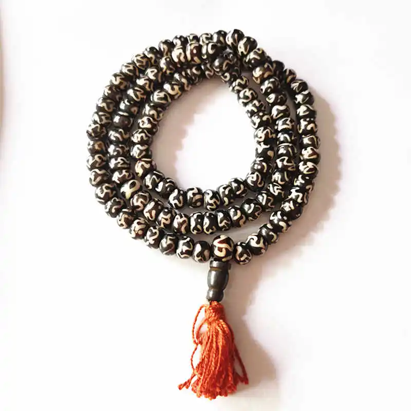 108PCS 8mm Tibetan Buddhist OM Mantras Ox Bone Rosary Prayer Meditation Mala BRO952