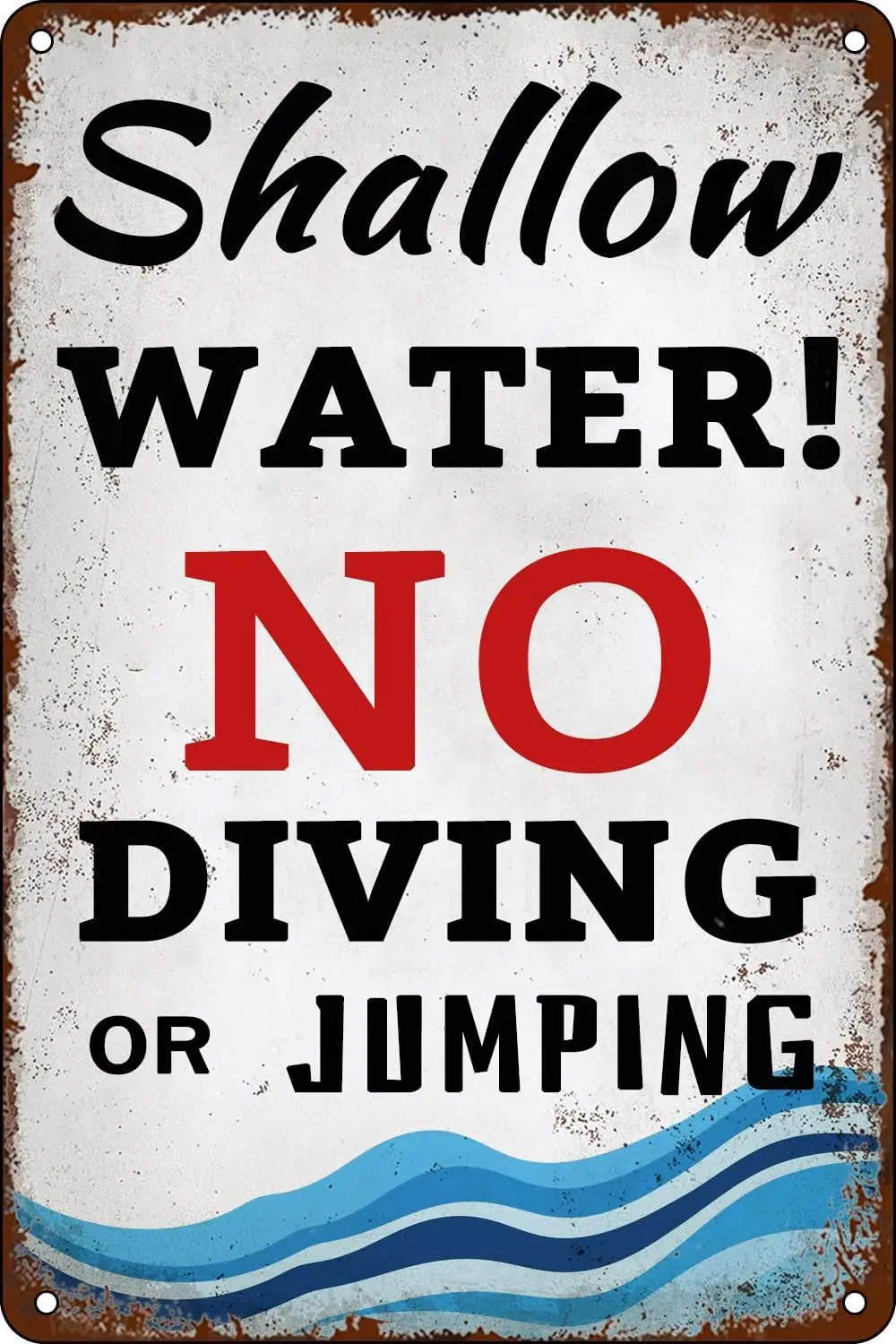 Pool Decor Pool Warning Metal Sign Shallow Water No Diving Or Jumping Tin Poster for Home Club Indoor Outdoor Pool Sign 8x1 sign