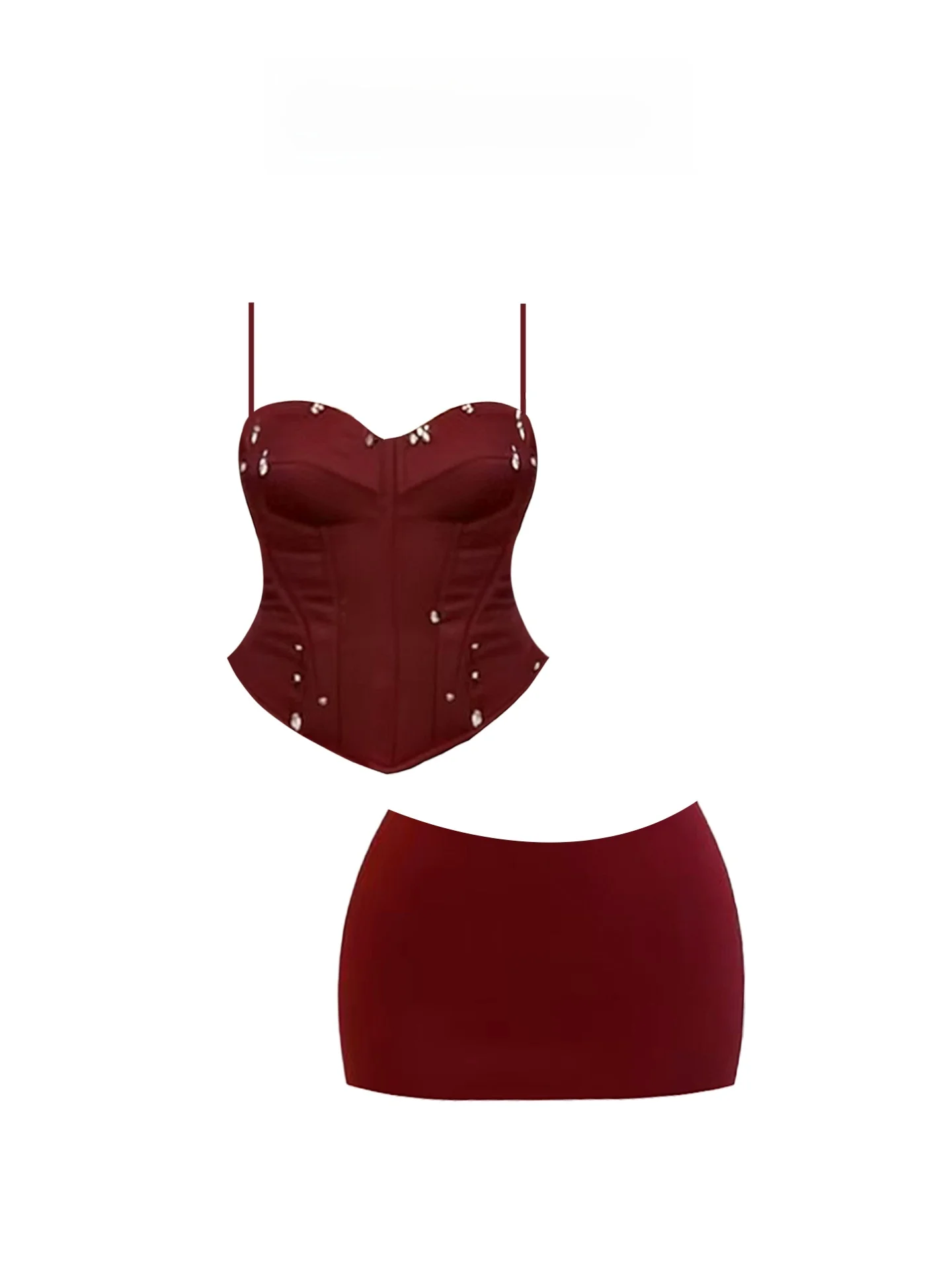 

Heavy-Du комплект из топа и юбки со стразами, женский осенне-зимний облегающий комплект с высокой талией, тематический ансамбль Cisas