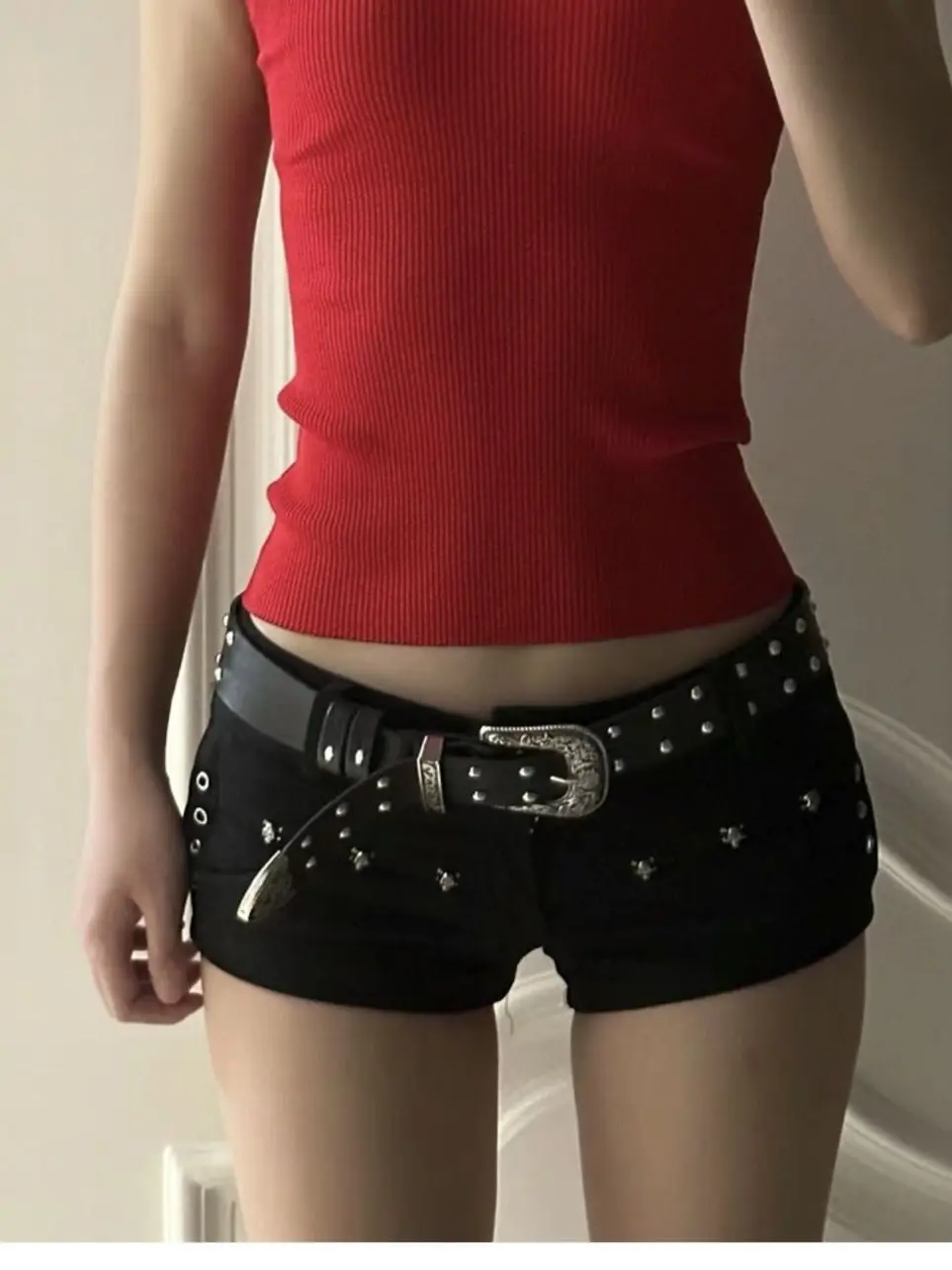 

Y2K Sexy Bla Джинсовые брюки с низкой талией Super ort Женские летние сексуальные брюки в стиле панк в американском стиле с запахом вокруг горячих брюк Хлопок Эластан