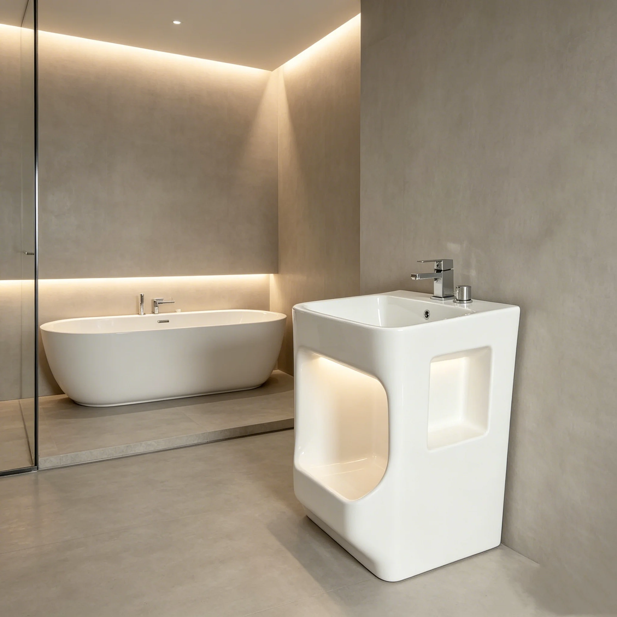 Modern Warm Touch Anti-Scratch Acrylic Free Standing Double Basin Foot Washer Sink Fast Water Drainage Custom Size Washroom